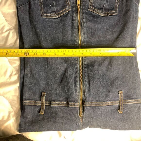 Frankie B Y2K Jumpsuit Dark Wash Denim Zip up Large Inseam 30 inches - Picture 3 of 14